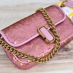 Marc Jacobs The Mini J Sequin 3 Way Bag Shoulder Crossbody Clutch in Pink